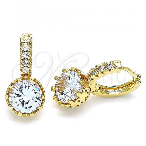 Oro Laminado Huggie Hoop, Gold Filled Style with White Cubic Zirconia and White Micro Pave, Polished, Golden Finish, 02.210.0504.15