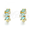Oro Laminado Huggie Hoop, Gold Filled Style Leaf Design, with Aqua Blue and White Cubic Zirconia, Polished, Golden Finish, 02.210.0655.1.15