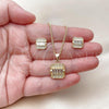Oro Laminado Earring and Pendant Adult Set, Gold Filled Style Baguette Design, with White Cubic Zirconia, Polished, Golden Finish, 10.342.0238