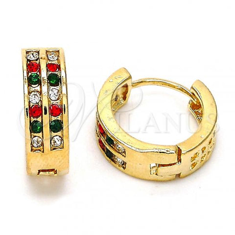 Oro Laminado Huggie Hoop, Gold Filled Style with Multicolor Crystal, Polished, Golden Finish, 02.165.0137.6.15