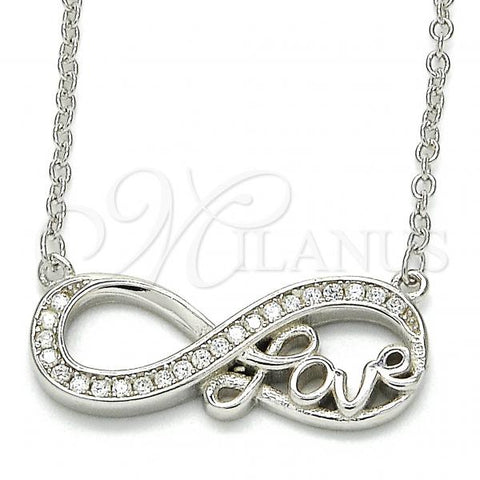 Sterling Silver Pendant Necklace, Infinite and Love Design, with White Cubic Zirconia, Polished, Rhodium Finish, 04.336.0097.16