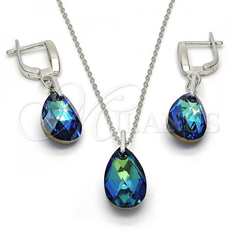 Sterling Silver Earring and Pendant Adult Set, Teardrop Design, with Bermuda Blue Swarovski Crystals, Polished, Rhodium Finish, 10.281.0023.1