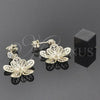 Oro Laminado Dangle Earring, Gold Filled Style Flower Design, with White Cubic Zirconia, Polished, Golden Finish, 02.63.2260