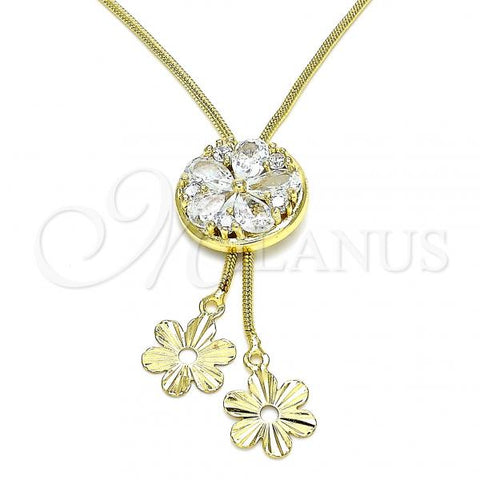 Oro Laminado Fancy Necklace, Gold Filled Style Flower Design, with White Cubic Zirconia, Polished, Golden Finish, 04.347.0005.1.20
