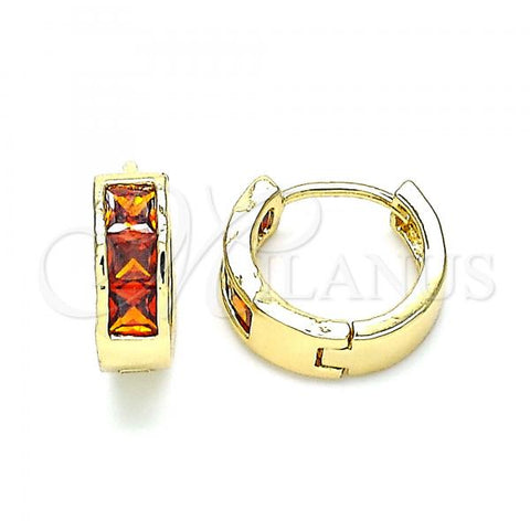 Oro Laminado Huggie Hoop, Gold Filled Style with Garnet Cubic Zirconia, Polished, Golden Finish, 02.210.0638.1.12
