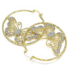 Oro Laminado Large Hoop, Gold Filled Style Butterfly Design, with White Crystal, Diamond Cutting Finish, Golden Finish, 02.380.0013.1.50