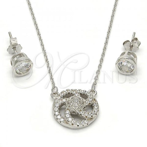 Sterling Silver Earring and Pendant Adult Set, with White Micro Pave and White Crystal, Polished, Rhodium Finish, 10.186.0010