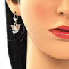Oro Laminado Dangle Earring, Gold Filled Style Elephant Design, Polished, Tricolor, 02.351.0077