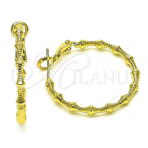 Oro Laminado Medium Hoop, Gold Filled Style Bamboo Design, Diamond Cutting Finish, Golden Finish, 02.213.0525.30