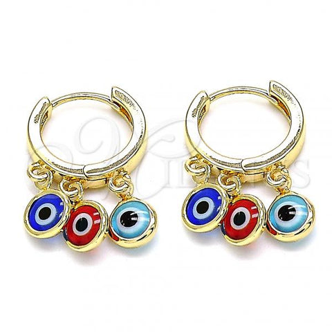 Oro Laminado Huggie Hoop, Gold Filled Style Evil Eye Design, Multicolor Resin Finish, Golden Finish, 02.63.2723.3.15