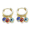 Oro Laminado Huggie Hoop, Gold Filled Style Evil Eye Design, Multicolor Resin Finish, Golden Finish, 02.63.2723.3.15