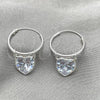Sterling Silver Small Hoop, Heart Design, with White Cubic Zirconia, Polished, Silver Finish, 02.402.0039.15