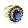 Oro Laminado Multi Stone Ring, Gold Filled Style with Sapphire Blue and White Cubic Zirconia, Polished, Golden Finish, 01.346.0021.4.07