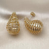Oro Laminado Stud Earring, Gold Filled Style Teardrop and Hollow Design, Polished, Golden Finish, 02.195.0332