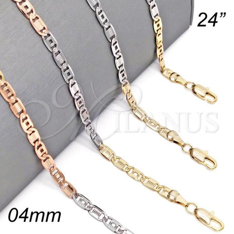Oro Laminado Basic Necklace, Gold Filled Style Pave Mariner Design, Diamond Cutting Finish, Tricolor, 04.319.0006.24