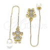 Oro Laminado Threader Earring, Gold Filled Style Little Girl Design, with White Micro Pave, Polished, Golden Finish, 02.210.0359
