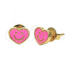 Oro Laminado Stud Earring, Gold Filled Style Heart and Smile Design, Pink Enamel Finish, Golden Finish, 02.64.0237 *PROMO*