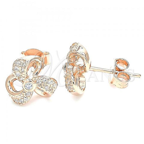 Sterling Silver Stud Earring, Flower Design, with White Cubic Zirconia, Polished, Rose Gold Finish, 02.336.0121.1