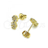 Oro Laminado Stud Earring, Gold Filled Style Infinite Design, with White Micro Pave, Polished, Golden Finish, 02.102.0063