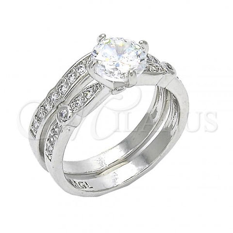 Rhodium Plated Wedding Ring, Duo Design, with White Cubic Zirconia, Polished, Rhodium Finish, 01.284.0035.1.08 (Size 8)