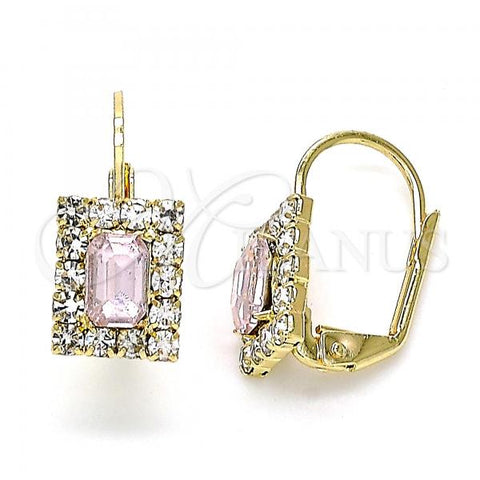 Oro Laminado Leverback Earring, Gold Filled Style with Rose and White Crystal, Polished, Golden Finish, 5.125.020.5