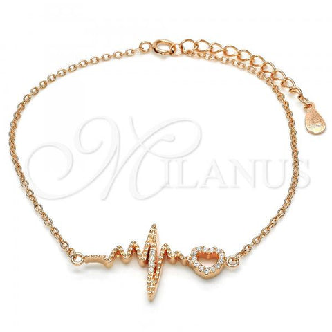Sterling Silver Fancy Bracelet, Heart Design, with White Cubic Zirconia, Polished, Rose Gold Finish, 03.336.0045.1.07