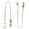 Oro Laminado Threader Earring, Gold Filled Style key Design, with Multicolor Micro Pave, Polished, Golden Finish, 02.210.0545.1