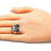 Oro Laminado Elegant Ring, Gold Filled Style Evil Eye and Heart Design, Black Enamel Finish, Golden Finish, 01.313.0002 (One size fits all)