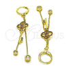 Oro Laminado Long Earring, Gold Filled Style key and Box Design, with Multicolor Micro Pave and White Cubic Zirconia, Polished, Golden Finish, 02.316.0088.1