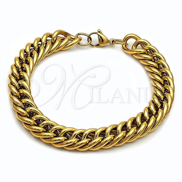 Stainless Steel Basic Bracelet, Miami Cuban Design, Polished, Golden Finish, 03.278.0019.1.09