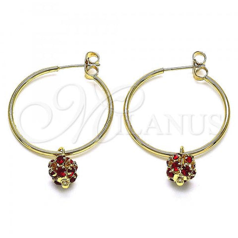 Oro Laminado Medium Hoop, Gold Filled Style with Garnet Crystal, Polished, Golden Finish, 02.63.2736.1.30