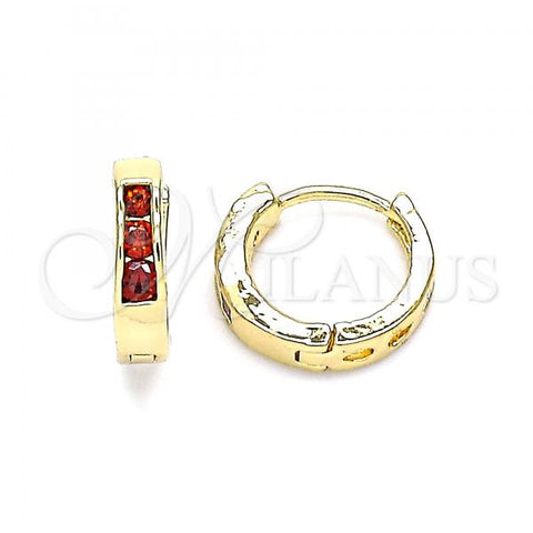 Oro Laminado Huggie Hoop, Gold Filled Style with Garnet Cubic Zirconia, Polished, Golden Finish, 02.210.0644.1.12