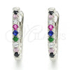 Sterling Silver Huggie Hoop, with Multicolor Cubic Zirconia, Polished, Rhodium Finish, 02.332.0048.15