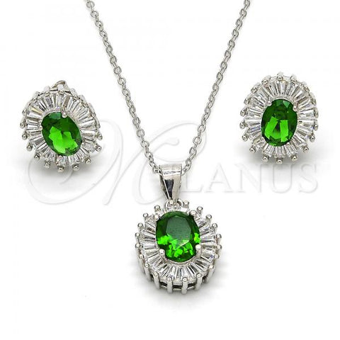 Sterling Silver Earring and Pendant Adult Set, with Green and White Cubic Zirconia, Polished, Rhodium Finish, 10.286.0027.2