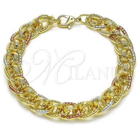 Oro Laminado Basic Bracelet, Gold Filled Style Diamond Cutting Finish, Tricolor, 03.331.0153.1.09