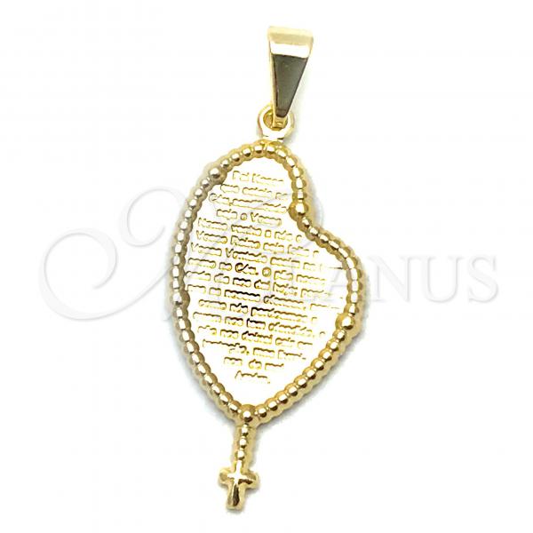 Oro Laminado Religious Pendant, Gold Filled Style Prayer and Cross Design, Polished, Golden Finish, 05.09.0093