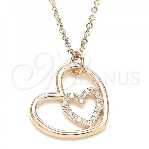 Sterling Silver Pendant Necklace, Heart Design, with White Cubic Zirconia, Polished, Rose Gold Finish, 04.336.0027.1.16