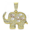 Oro Laminado Fancy Pendant, Gold Filled Style Elephant Design, Polished, Tricolor, 05.351.0185