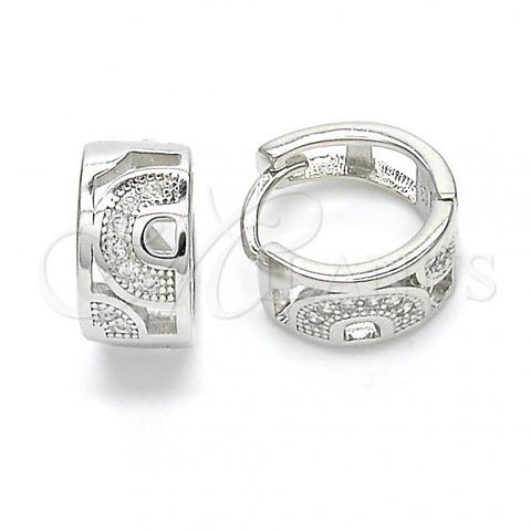 Sterling Silver Huggie Hoop, with White Micro Pave, Polished, Rhodium Finish, 02.332.0038.12