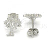 Sterling Silver Stud Earring, Tree Design, with White Micro Pave, Polished, Rhodium Finish, 02.336.0051