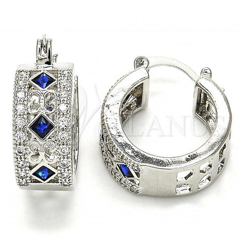 Rhodium Plated Small Hoop, with Sapphire Blue and White Cubic Zirconia, Polished, Rhodium Finish, 02.210.0282.7.20