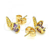 Oro Laminado Stud Earring, Gold Filled Style Butterfly Design, with Amethyst Cubic Zirconia, Polished, Golden Finish, 02.387.0001.1