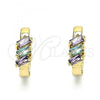 Oro Laminado Huggie Hoop, Gold Filled Style with Amethyst and Aqua Blue Cubic Zirconia, Polished, Golden Finish, 02.210.0492.2.15