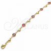 Oro Laminado Fancy Anklet, Gold Filled Style Evil Eye and Heart Design, Red Resin Finish, Golden Finish, 03.326.0008.1.10