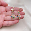 Oro Laminado Long Earring, Gold Filled Style Heart and Butterfly Design, with Multicolor Cubic Zirconia, Polished, Golden Finish, 02.196.0095.2