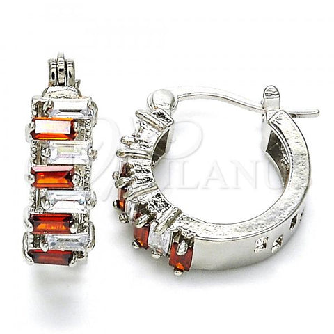 Rhodium Plated Small Hoop, with Garnet and White Cubic Zirconia, Polished, Rhodium Finish, 02.210.0295.7.15