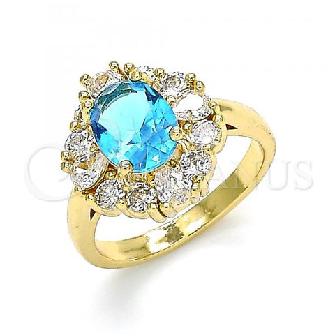 Oro Laminado Multi Stone Ring, Gold Filled Style Teardrop Design, with Blue Topaz and White Cubic Zirconia, Polished, Golden Finish, 01.210.0124.07