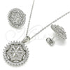 Sterling Silver Earring and Pendant Adult Set, Flower Design, with White Cubic Zirconia, Polished, Rhodium Finish, 10.286.0036