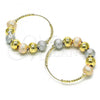 Oro Laminado Medium Hoop, Gold Filled Style Ball Design, Diamond Cutting Finish, Tricolor, 02.170.0413.35