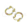 Oro Laminado Small Hoop, Gold Filled Style Diamond Cutting Finish, Tricolor, 02.96.0088.2.12